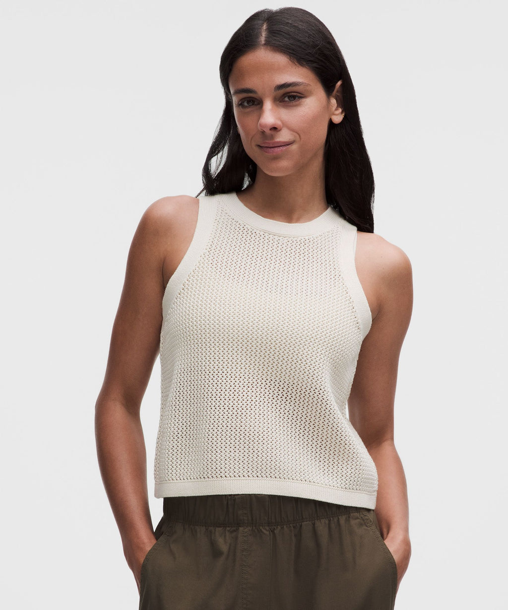Cotton-Blend Crochet Mesh Tank Top