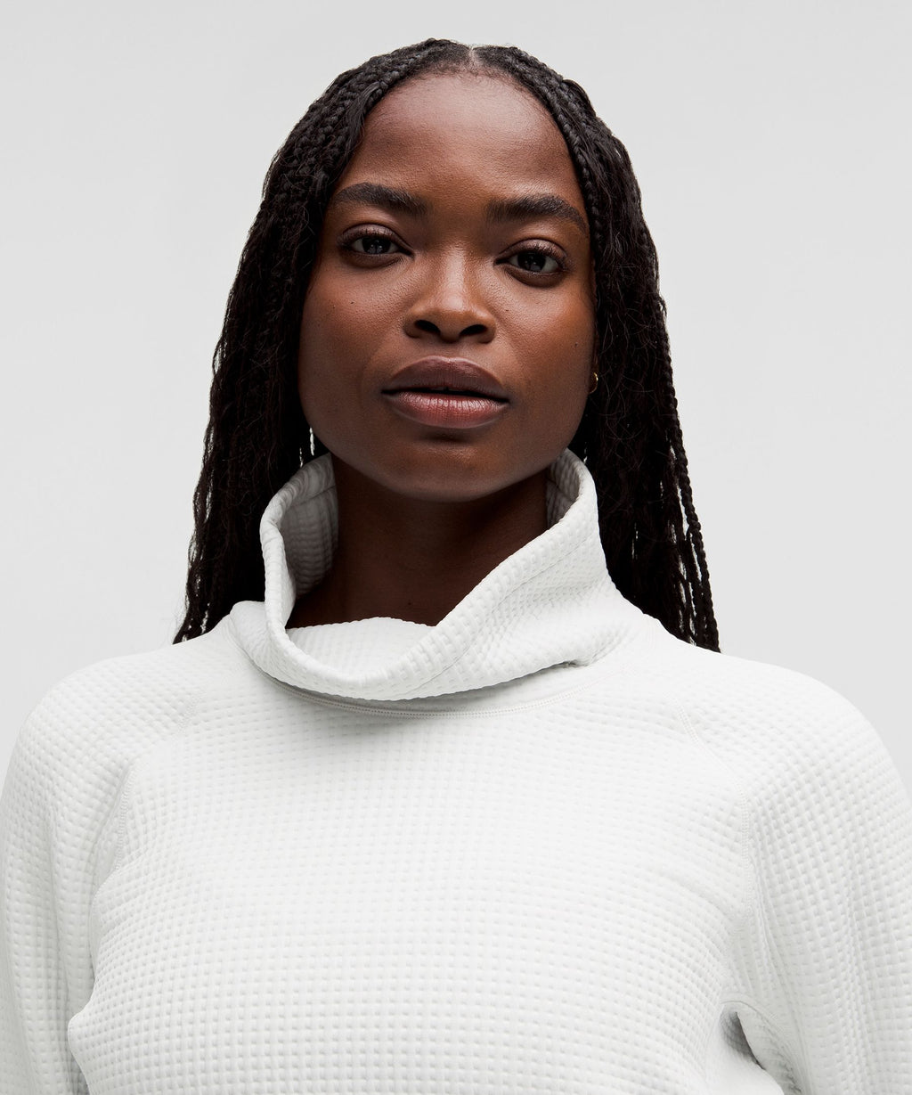 Waffle-Knit Funnel-Neck Long-Sleeve Shirt