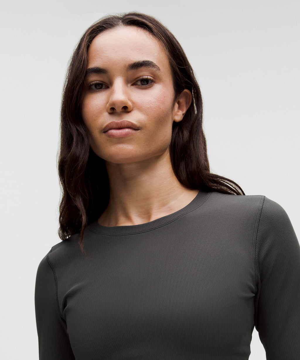 Logo Bead Ribbed Waist-Tie Long-Sleeve Shirt