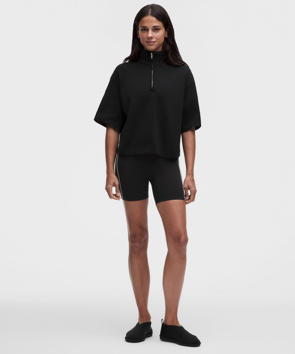 Structured Knit Half-Zip Short-Sleeve Shirt