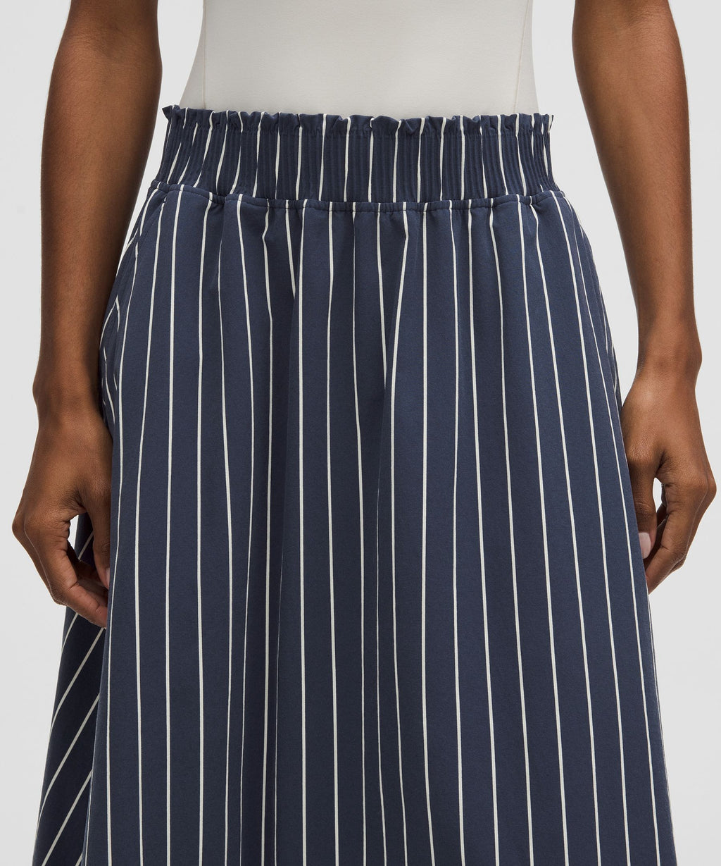 Stretch Woven Ruffle-Waist Midi Skirt